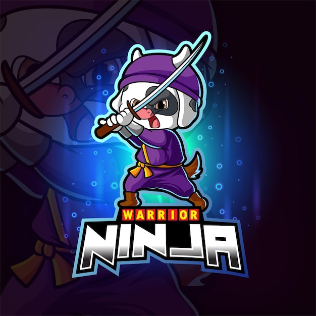 O design da ilustração do mascote da pequena vaca ninja esport