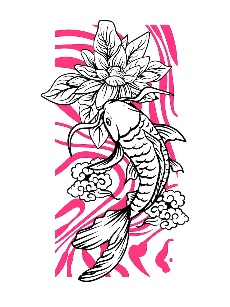 Vetor o design de ilustração de peixe koi para sukajan é um pano ou camiseta tradicional do japão com han digital
