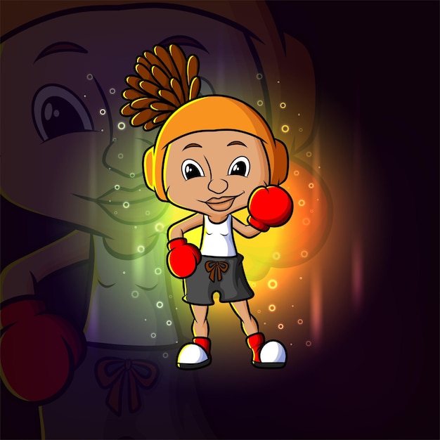 O design de ilustração do mascote profissional do boxe feminino esport