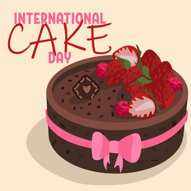 Vetor o dia internacional do bolo, bolo de chocolate natural com morangos, é comemorado em 20 de julho.