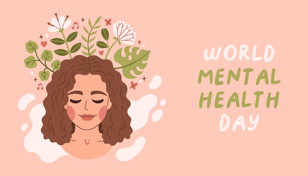 O Dia Mundial da Saúde Mental é comemorado todos os anos em 10 de outubro Cartaz de vetor de menina saudável mental