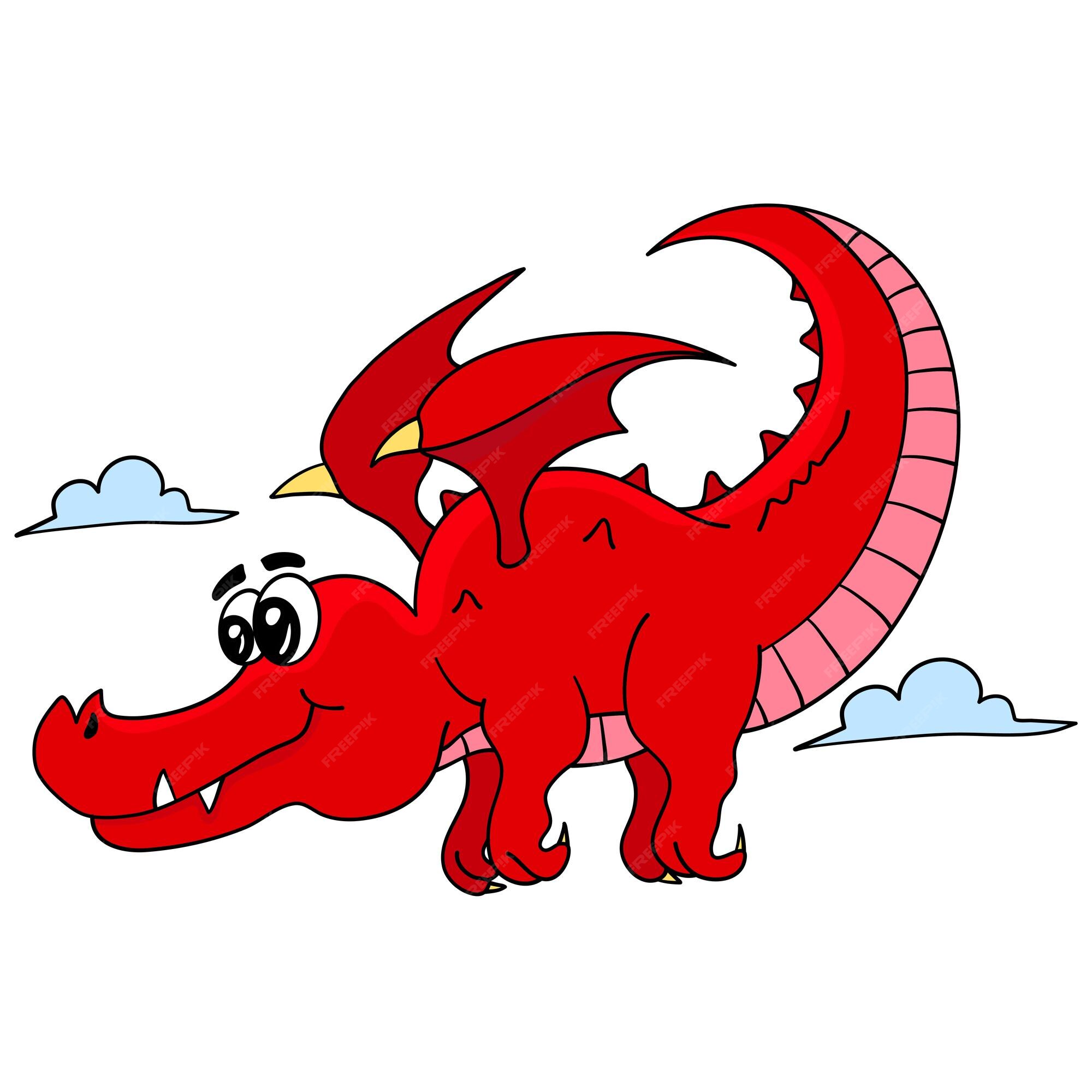 Desenho animado pequeno dragão vermelho cuspindo ilustração