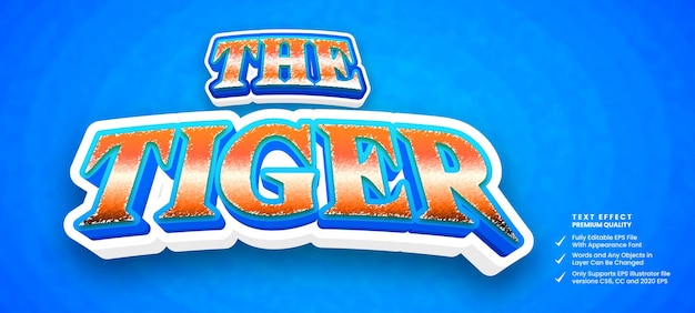 Vetor o efeito de estilo de texto tigre 3d