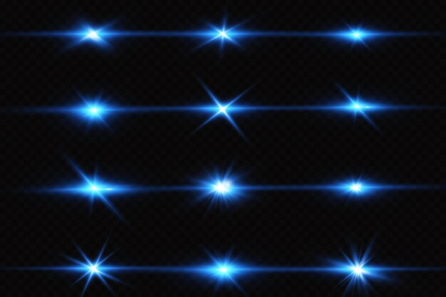 O efeito de um brilho brilhante de estrelas azuis. um flash brilhante de partículas de luz