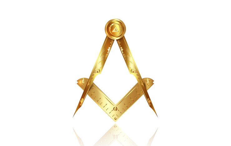 Vetor o emblema dourado da maçonaria o símbolo maçônico do quadrado e da bússola todo o olho vidente de deus isolado