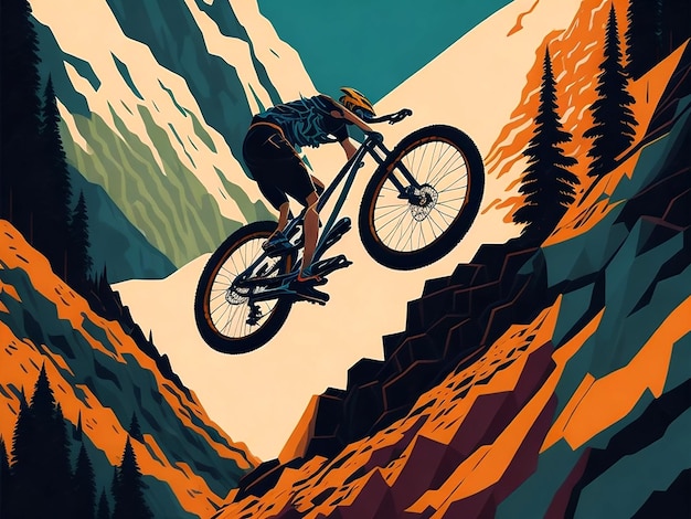 O equilíbrio perfeito entre simplicidade e detalhes em uma ilustração vetorial de uma mountain bike em movimento