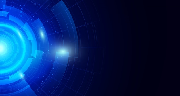 O fundo alta tecnologia abstrato de uma comunicação com elementos de HUD circunda a inovação azul futurista digital do inclinação da cor dos conceitos de tecnologia. .