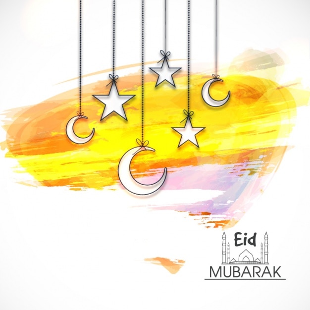 Vetor o fundo colorido com luas e estrelas de suspensão para o eid mubarak