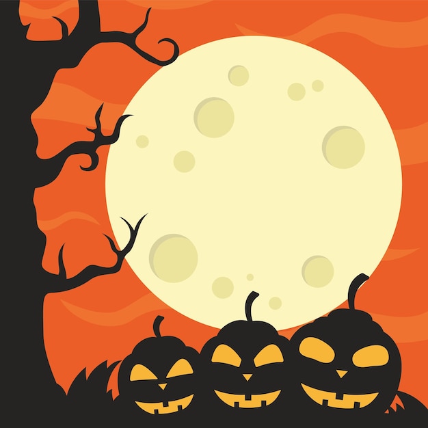 O fundo da noite de halloween com abóbora e lua é uma solução para fazer post de celebração de halloween