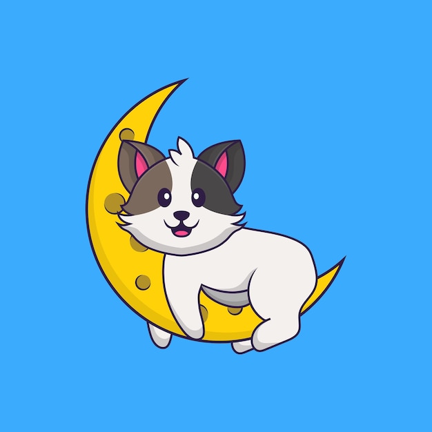 O gato bonito está na lua. Conceito de desenho animado animal isolado. Estilo Flat Cartoon