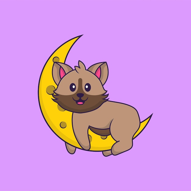 O gato bonito está na lua. Conceito de desenho animado animal isolado.
