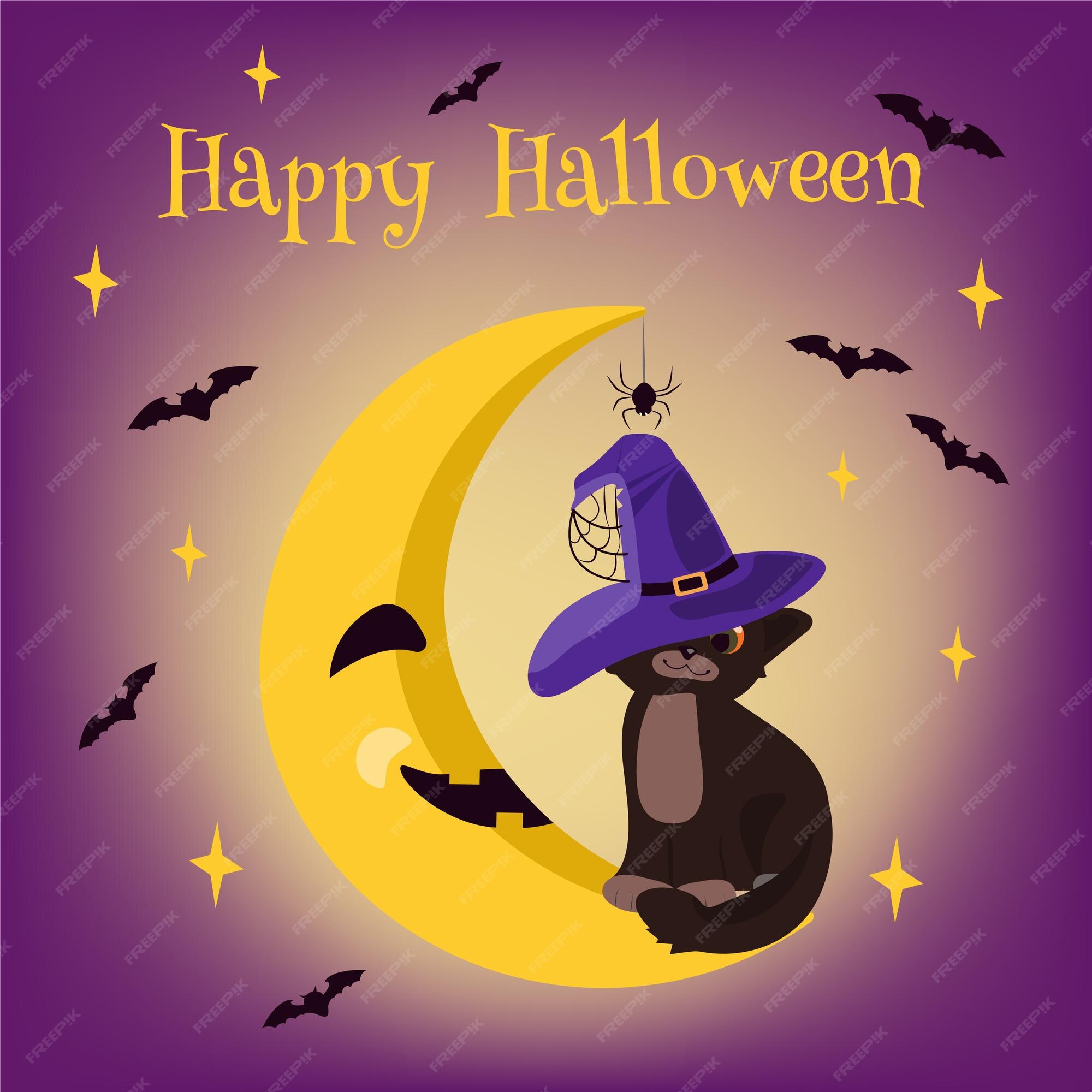 Vetores de Ilustração De Halloween De Uma Bruxa Fofa E Seu Gato Curtindo  Passeio Lunar e mais imagens de Dia das Bruxas - iStock