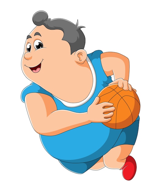 O gordo está driblando a bola do basquete da ilustração