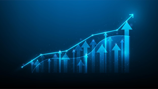 O gráfico de ações de investimento empresarial aumenta a tecnologia digital. gráfico de mercado de estratégia de dados financeiros.