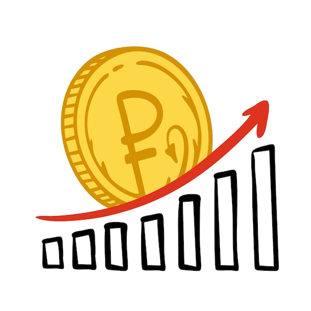O gráfico de crescimento e queda do rublo russo moeda russa em um fundo branco ilustração vetorial