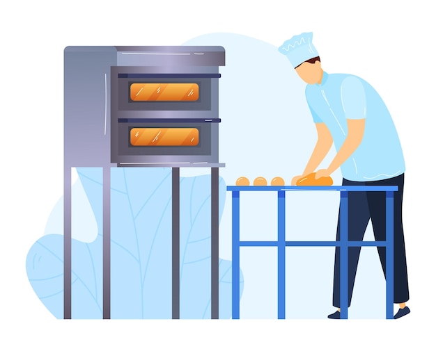 Vetor o homem de cozinhar prepara a massa para assar a ilustração em vetor estilo cartoon de design de forno elétrico moderno isolada em branco