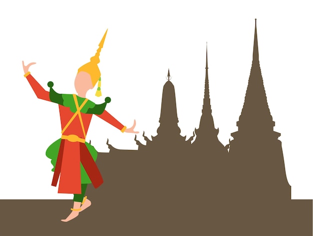 O homem na roupa do dançarino tailandês está dançando