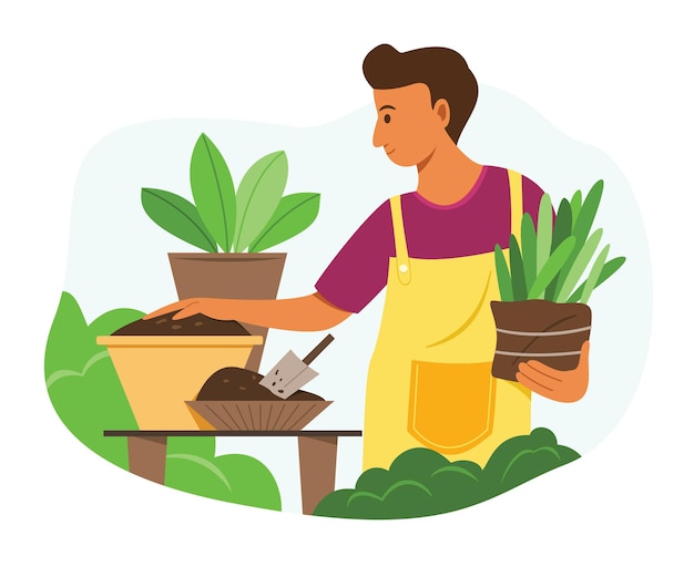 o homem prepara o solo para o plantio no jardim