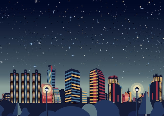 O horizonte da cidade à noite