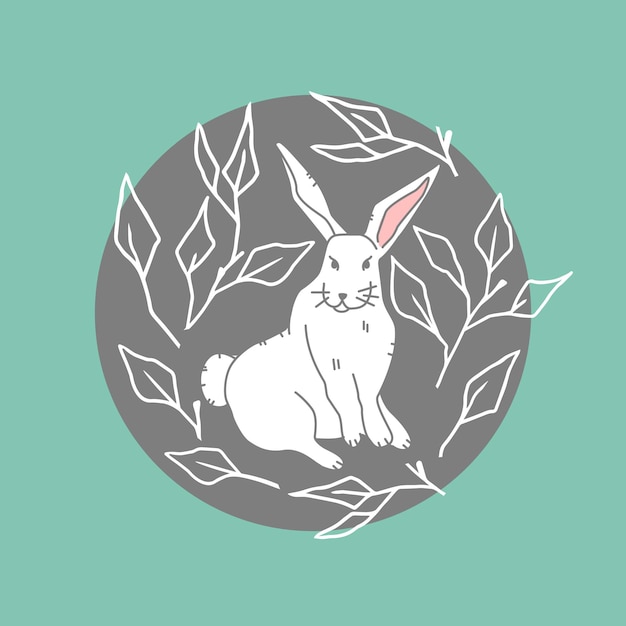 Vetor o ícone lebre branca fofa na ilustração de animais florestais florestais de fundo verde em estilo simples
