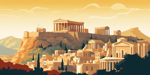 Vetor o icônico parthenon e acrópole de atenas