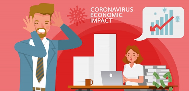 Vetor o impacto do coronavírus na bolsa de valores e na economia global. pessoas de negócio .