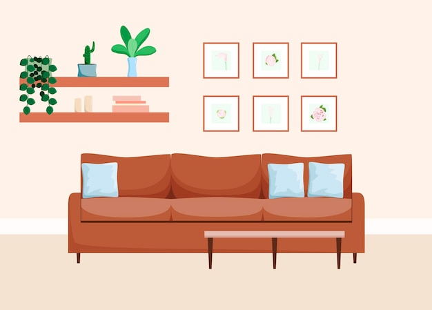 O interior da sala de estar cozy house flat design