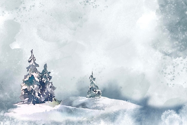 O inverno está chegando noite de neve com abetos floresta de coníferas luz guirlandas caindo neve paisagem florestal para o inverno e feriados de ano novo férias paisagem de inverno Natal fundo