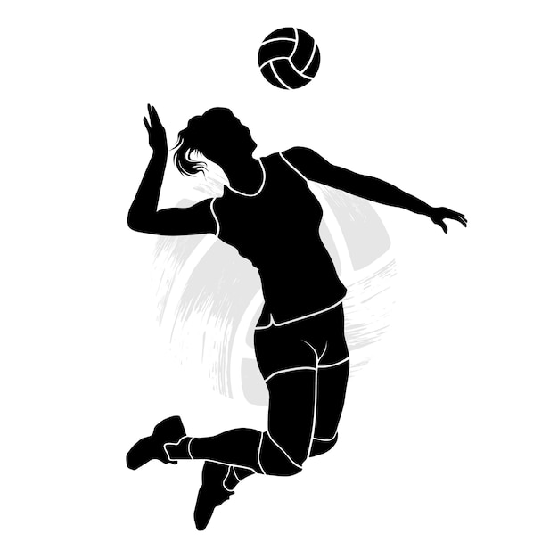 O jogador de vôlei feminino salta e bate na bola. ilustração vetorial