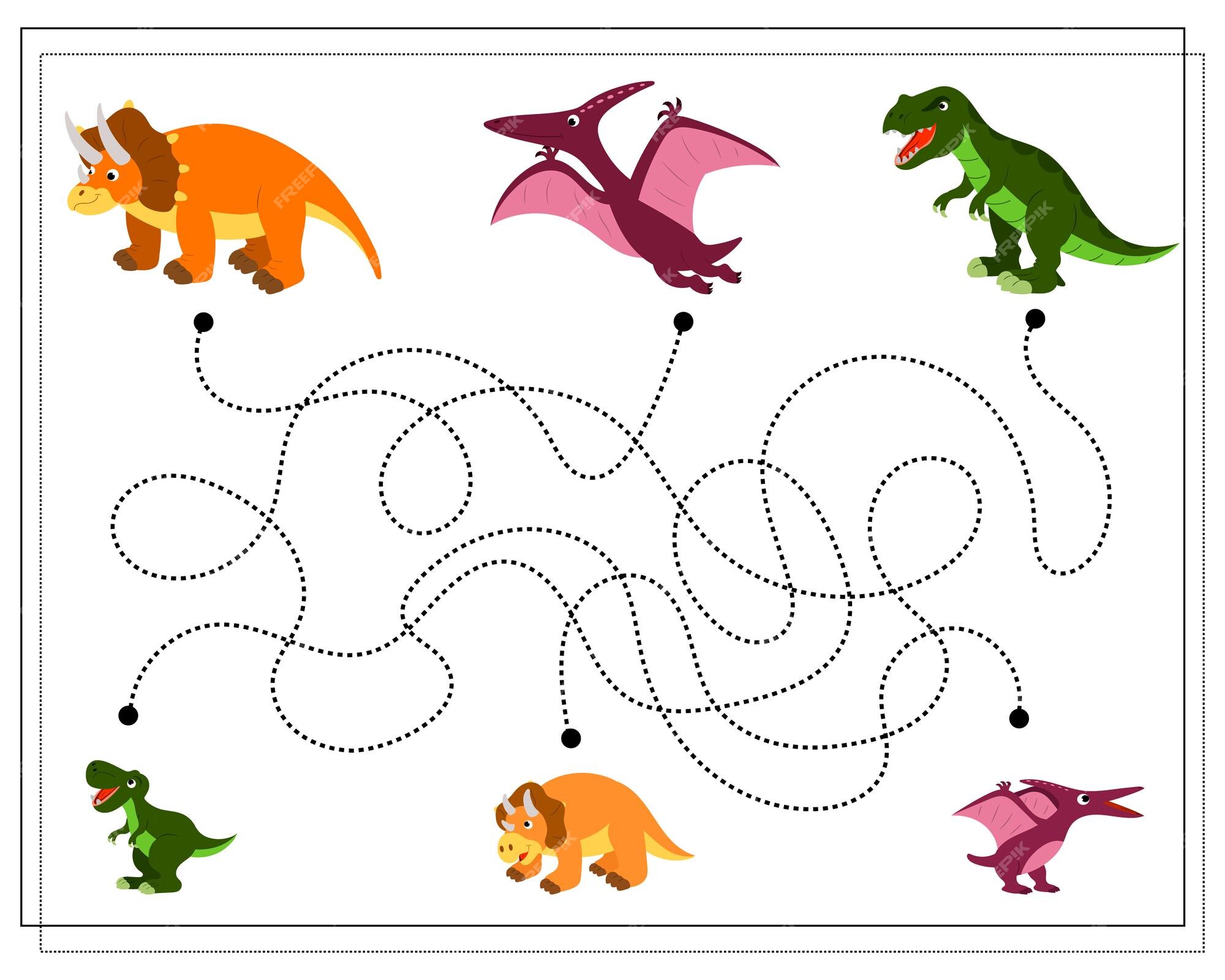 jogo de lógica infantil atravessa o labirinto. ajude o bebê dinossauro a  passar pelo labirinto, dinossauros. 7074919 Vetor no Vecteezy