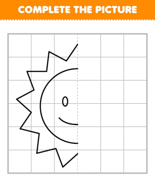 Vetor o jogo educacional para crianças completa a imagem do sistema solar bonito dos desenhos animados, meio esboço do sol para desenhar
