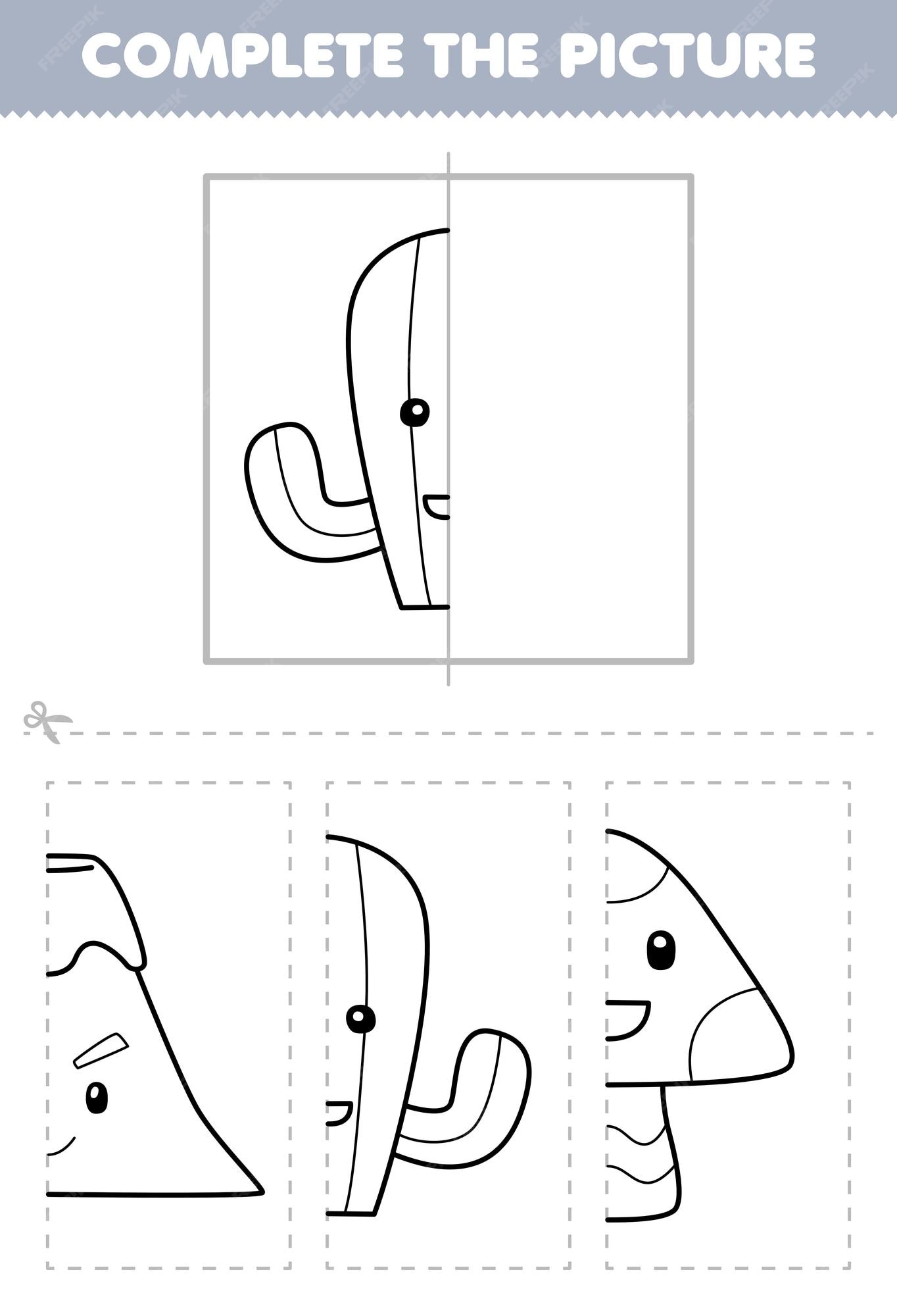 Esboço de desenho de cacto fofo para colorir