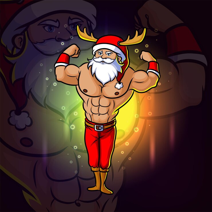 Vetor o jovem papai noel com o corpo forte esport logo design de ilustração