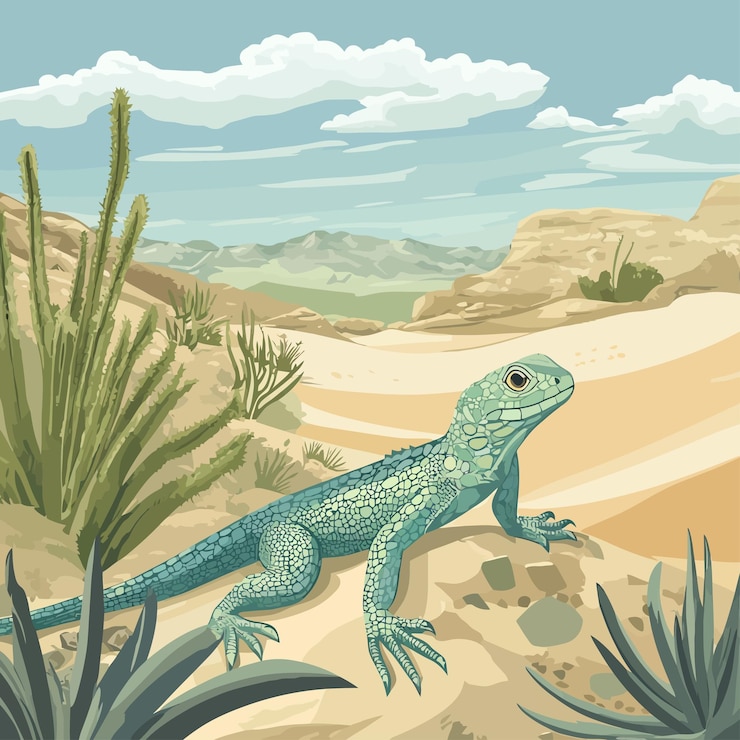 Vetor o lagarto do deserto numa paisagem árida