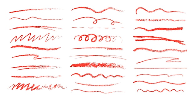 Vetor o lápis vermelho ou o carvão sublinha as linhas rabiscadas com a textura do lápis grunge pastel com giz desenhado à mão