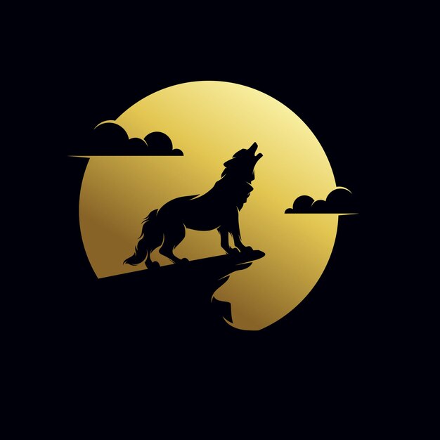 O lobo uiva para a lua modelo de design de logotipo