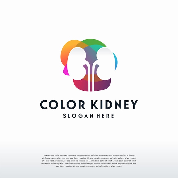 O logotipo colorido do kidney care projeta o vetor de conceito, designs de modelo de logotipo do health kidney