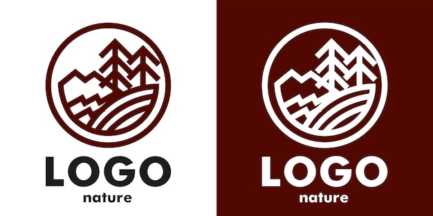 O logotipo da árvore de Natal e do rio Desenho linear Um ícone para um produto natural Um emblema para um parque natural