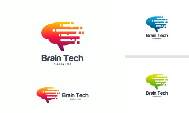 O logotipo da Brain Tech projeta o vetor de conceito, o logotipo do cérebro rápido, o logotipo do cérebro moderno