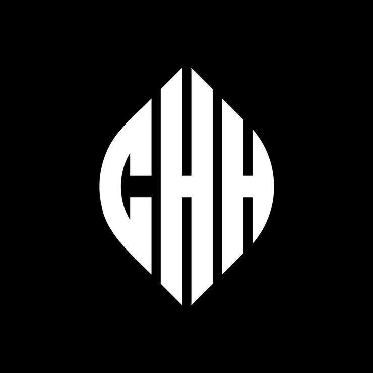 Vetor o logotipo da chh é composto por letras elípticas com estilo tipográfico, três iniciais que formam um logotipo em círculo, um emblema em círculo, uma letra e um monograma.