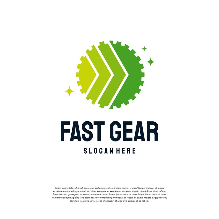 O logotipo da engrenagem Fast Moving Forward projeta vetor de conceito, modelo de logotipo Express Gear