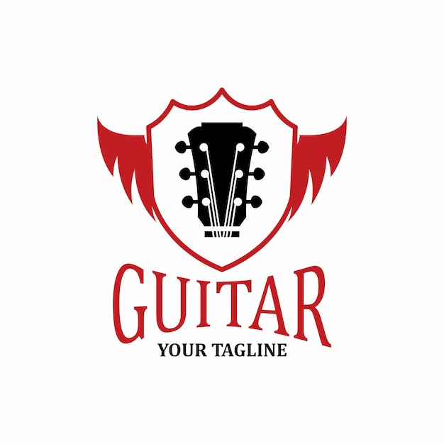 Vetor o logotipo da guitarra musical é vermelho e preto, o que torna o logotipo ainda mais elegante.