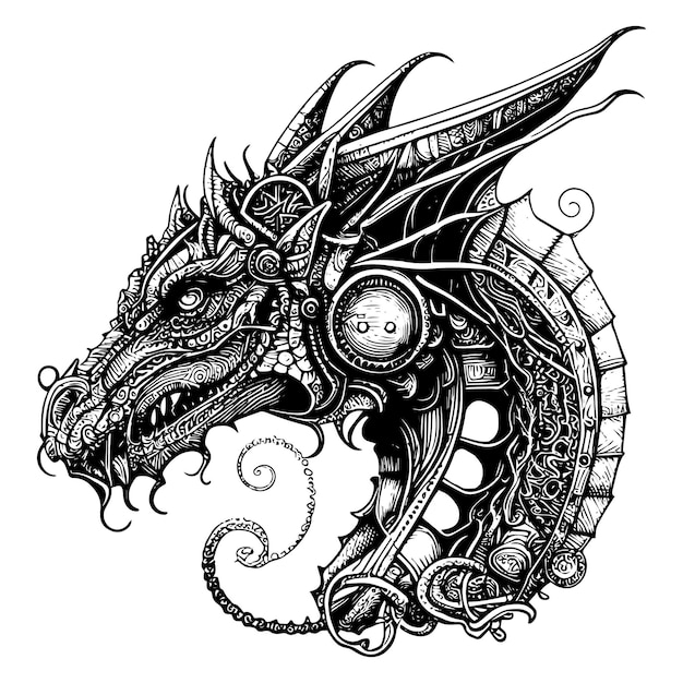 Vetor o logotipo da ilustração do dragão mecha é uma interpretação robótica futurista de uma criatura mítica