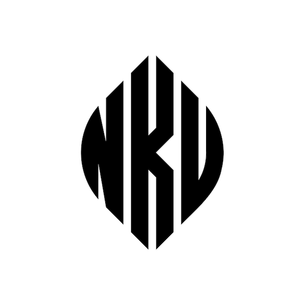 Vetor o logotipo da nku é composto por letras elípticas em forma de círculo e elipse.as três iniciais formam um logotipo circular.o emblema do nku é um monograma abstrato, uma letra, uma marca e um vetor.