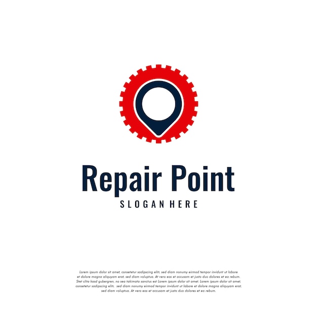 O logotipo da repair point projeta vetor de conceito, modelo de logotipo gear pin