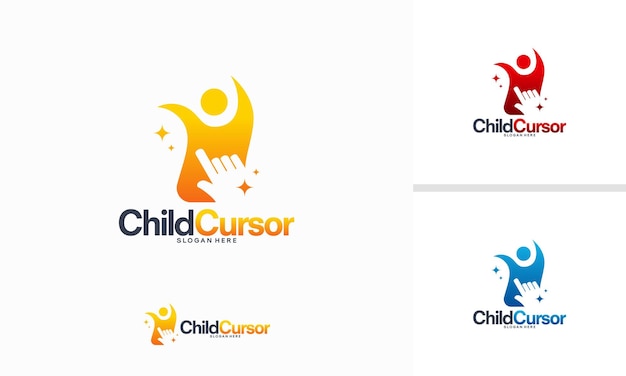 O logotipo do cursor infantil projeta vetor de conceito, símbolo de modelo de logotipo online kids