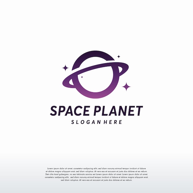 O logotipo do space planet projeta o vetor de conceito, modelo de logotipo de ciência