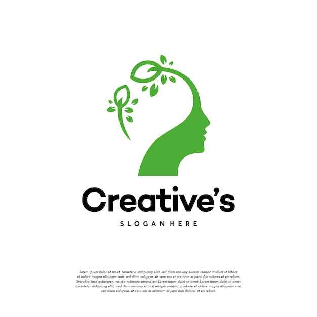 O logotipo nature brain projeta vetor de conceito, logotipo de pessoas criativas com vetor de conceito de lâmpada,