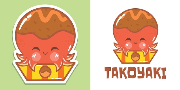 O logotipo takoyaki do personagem de desenho animado de um polvo fofo e ilustração do mascote