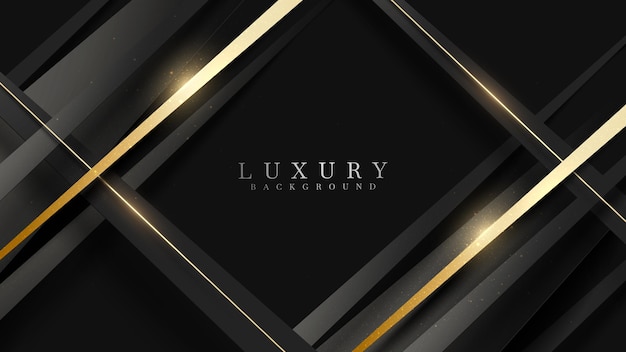 O luxo diagonal da linha dourada se sobrepõe ao preto, fundo do estilo 3d, design de cena de ilustração vetorial.